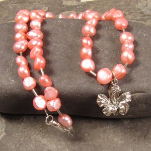 Pink Pearls and Hibiscus Necklace