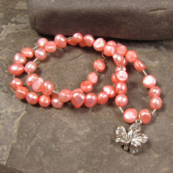 Pink Pearls and Hibiscus Necklace