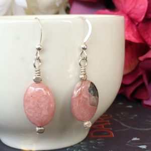 Rhodochrosite and silver earrings