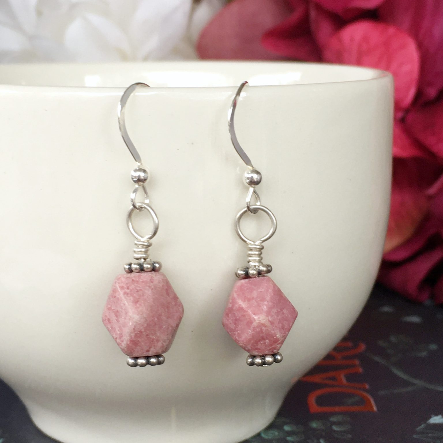 Rhodonite and sterling silver earrings